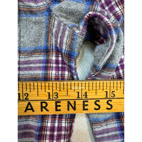 Boden Kids Plaid Flannel Button-Up Shirt 7-8Y Multicolor Gray Purple - Picture 6 of 10